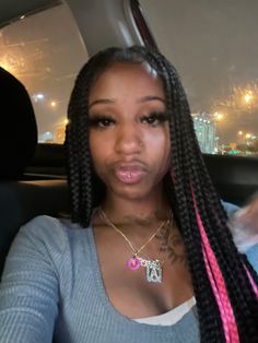 Hairstyle Ideas Black Women Braids, Spring Hairstyles Braids, Box Braids With Edges, Braids For Black Women Pink And Brown, Brown Braids With Pink In The Back, Braided Hairstyles Peekaboo Pink, Hairstyles Braids Pink And Black, Braids To Get, Large Knotless Box Braids With Color