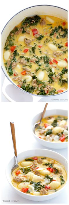 two pictures of different types of food in a pan