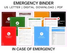 emergency binder with the text in case of emergency written below it and several folders stacked on top of each other