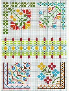 cross stitch patterns with different colors and designs