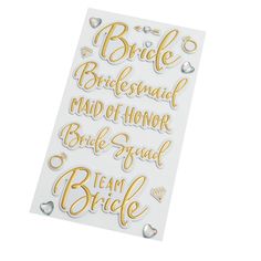 the bride stickers are gold and white, with hearts on each side that says bridal