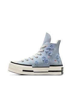 Converse Chuck 70 Plus sneakers with flower embroidery in blue | ASOS Blue High-top Sneakers With Vulcanized Sole For Spring, Blue High-top Sneakers With Round Toe For Spring, High-top Sneakers With Laces For Streetwear In Spring, Blue High-top Sneakers For Spring, Blue Sporty High-top Sneakers For Spring, Blue Skate Shoes For Sports In Spring, Sporty Blue High-top Sneakers For Spring, Textile High-top Sneakers With Vulcanized Sole For Spring, Spring High-top Canvas Shoes With Rubber Sole