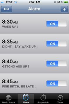 an iphone screen showing the time to wake up and other important things in between them