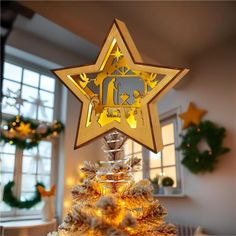 a christmas tree with a star decoration on top