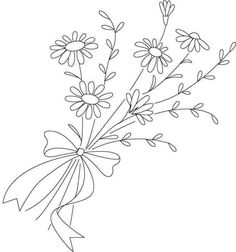 a bouquet of daisies drawn in black and white