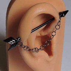 Ear Bar, Double Piercing, Black Arrow, Industrial Barbell, Industrial Piercing, Piercings, Bar, Chain, Black