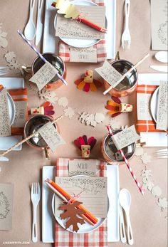 Thanksgiving Kid's Table - Lia Griffith Thanksgiving Table Settings Rustic, Thanksgiving Table Design, Thanksgiving Table Settings Centerpieces, Kids Thanksgiving Table, Gorgeous Tablescapes, Thanksgiving Dinner Table Decorations, Diy Kids Table, Kids Thanksgiving