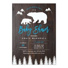 a baby shower card with an image of a bear and cub in the woods on it