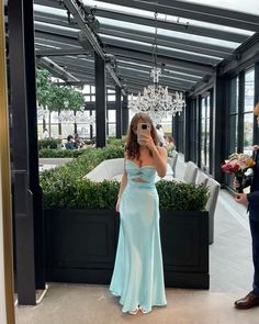 Knot Satin Fitted Long Party Dress in aqua color ❤ Price: $148 Search 3935 in the bio link. . . . #promdress #formaldress #prom2025 #partydress Picture Inspo Aesthetic, Aesthetic Mirror Selfie, Prom Dinner, Aesthetic Mirror, Prom Date, The Label, Party Dress