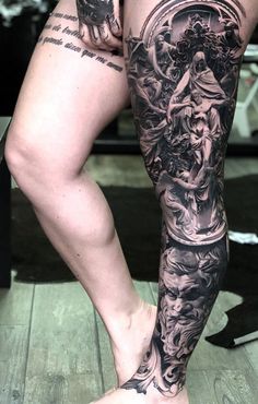 a person with tattoos on their legs and feet