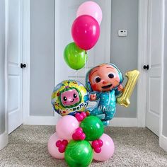 balloons and heliums in the shape of cartoon characters