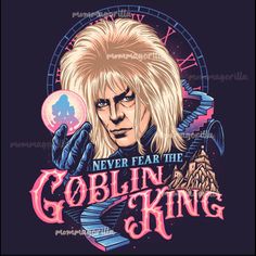 an image of a woman with blonde hair holding her hand up to her face and the words, never fear the goblin king