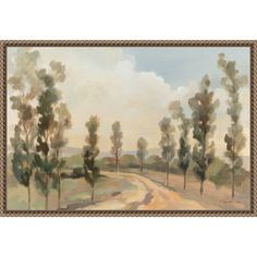 an oil painting of trees and dirt road