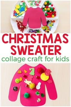 Ugly Christmas Sweater Craft, Christmas Sweater Craft, Art Activity For Kids, Fun Collage, Collage Craft, Christmas Art Projects, December Crafts, Preschool Christmas Crafts, Christmas Crafts For Kids To Make