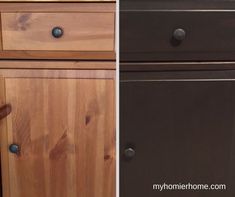 before and after shots of a dresser with wood grain on the bottom, top and bottom