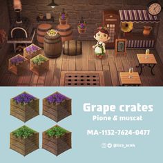 an advertisement for grape crates and muscat in the game animal crossing, which is also available on nintendo wii