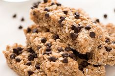 chocolate chip granola bars stacked on top of each other