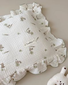 Muslin Baby Pillow Cover Cute Rabbit Print Soft Cotton for Toddler Sleep Gray Bunny, Baby Pillow Case, Baby Duvet, Cozy Sleep, Toddler Pillowcase, Quilted Baby Blanket, Minimalist Sofa, Fall Bedding, Pram Blanket