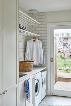 the laundry room is clean and ready for us to use it's washer