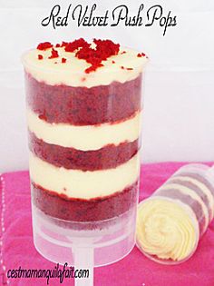 a red velvet push pops dessert in a plastic cup