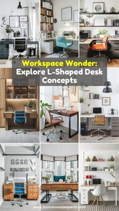 workspace wonder explore l - shaped desk concepts in various styles and sizes, including bookshelves