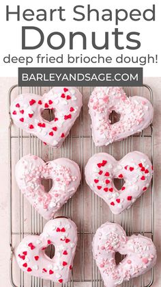 heart shaped doughnuts on a cooling rack with text overlay that reads, how to make heart shaped donuts deep fried