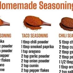 the ingredients for homemade seasoning are shown in this graphic above it's description