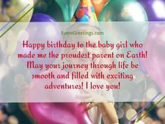 a birthday card for a baby girl with balloons