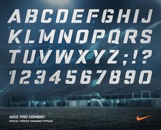 the font and numbers for nike's new football team are displayed in front of an empty stadium