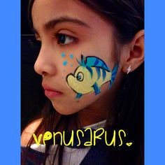 Disney little mermaid flounder Facepaint facepainting Flounder Face Paint, Under The Sea Face Painting, Face Paint Disney, Flounder Makeup, Blue Face Paint, Mime Face Paint, Mermaid Face