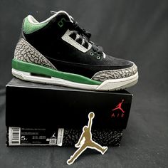 Size 5 Youth 100% Authentic Comes With Og Box Trusted Seller With Excellent Reviews Check Pictures For Condition Ships Within 24 Hours Of Purchase Delivered To Your Doorstep In 2-5 Business Days Nike Air Jordan 3, Jordan 3 Retro, Air Jordan 3 Retro, Air Jordan 3, Pine Green, Jordan 3, Jordans For Men, Men Shoes Size, Jordan Shoes