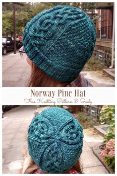 two pictures of a woman's hat with the words norway pine hat written on it