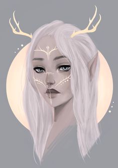 an image of a woman with white hair and deer antlers on her face