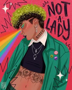 a drawing of a woman with tattoos on her chest and green jacket over her top