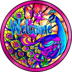 Wreath Sign, Welcome Sign, Peacock Sign, 12 Round Metal Sign DECOE-396, Sign For Wreath, DecoExchange - DecoExchange Cute Welcome Signs, Welcome Signs, Welcome Wreath, Wreath Sign, Welcome Sign, Wreath, Bar, Signs