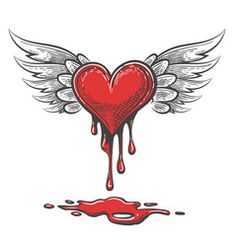 a heart with wings and dripping blood