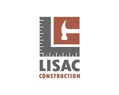 a logo for a construction company with a hammer and ruler on the bottom, which reads'lisac construction '