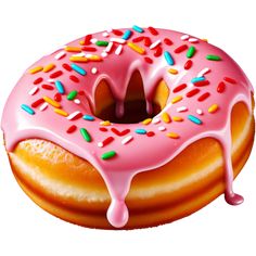 a donut with pink icing and sprinkles