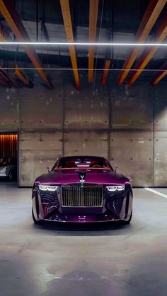 a purple car parked in a parking garage