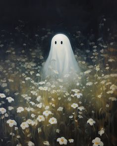 a painting of a ghost in a field of daisies