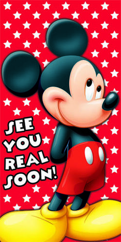 a cartoon mickey mouse with the words see you real soon