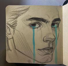 a drawing of a woman with tears on her face