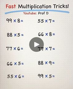 a white sheet with numbers on it and the words fast multiplication tricks