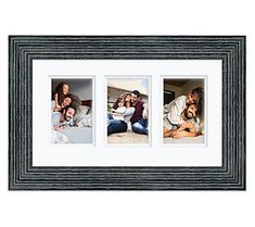 three pictures are hanging in a black frame