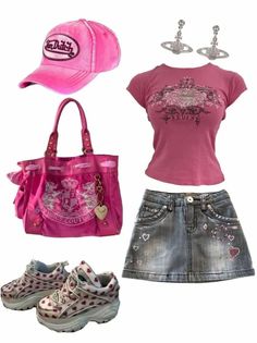 girly y2k / 2000s outfit Juicy Couture Clothes, 2000 Clothes, Girly Y2k, Mcbling Fashion, Trashy Outfits, 2000s Clothes