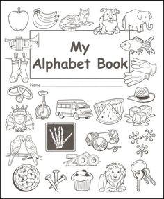 an alphabet book with pictures of animals and other things to color on the front cover