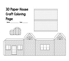 the 3d paper house craft coloring page is shown with instructions for how to make it