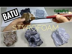 three different types of rocks are shown with the words, batu and styrofoam