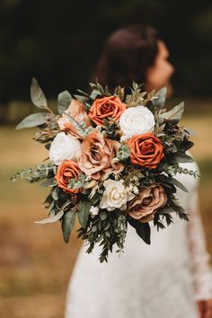 Terracotta and Taupe, Orange, Sage Green, Taupe, Terracotta and Ivory Bouquet, Boho Bouquet, Fall Bouquet - Etsy Ivory Bouquet, Bridal Bouquet Fall, Boho Bouquet, Fall Wedding Bouquets, Fall Wedding Flowers, Wedding Theme Colors, Fall Wedding Colors, Wedding Arrangements, Western Wedding