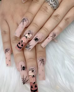 Holloween Nails, Halloween Acrylic Nails, Pumpkin Nails, Long Acrylic Nails Coffin, Acrylic Nails Coffin Short, Pink Nail, Halloween Nail, Halloween Nail Art